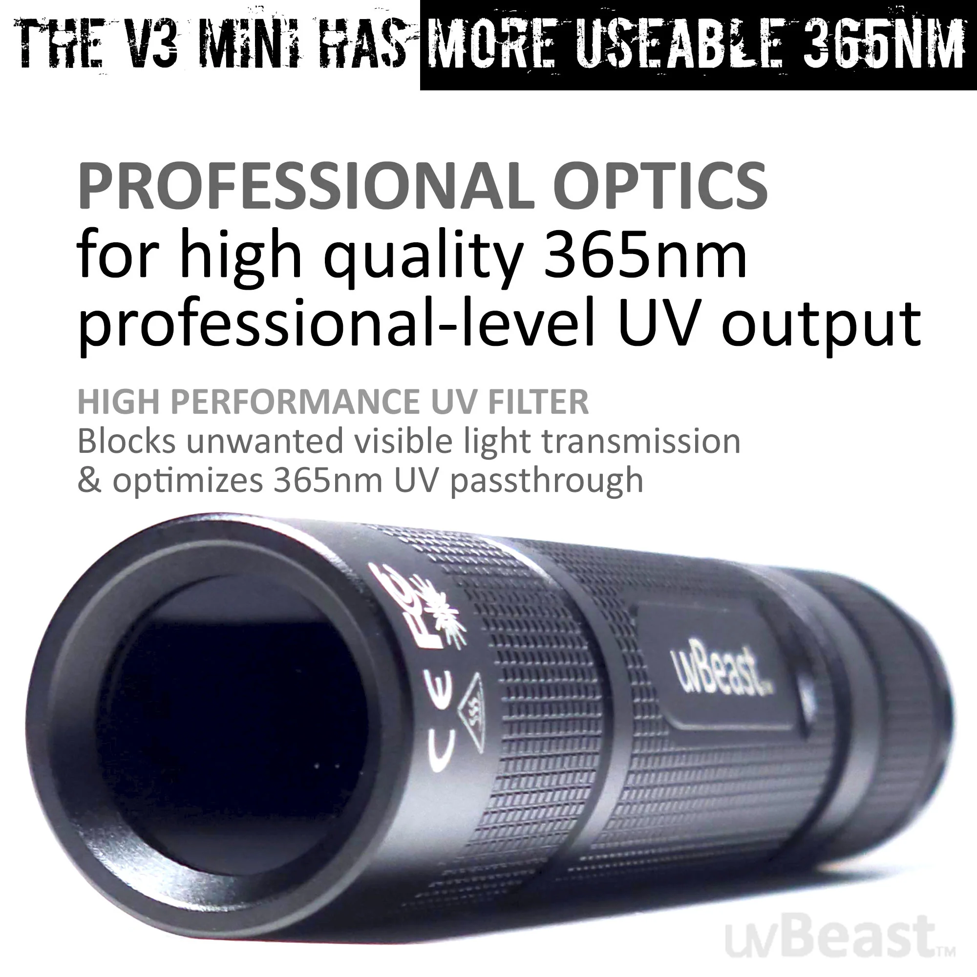 uvBeast Black Light UV Flashlight V3 365nm MINI - FILTERED Ultraviolet - USB-C Charge Port - Professional Grade - Image 4