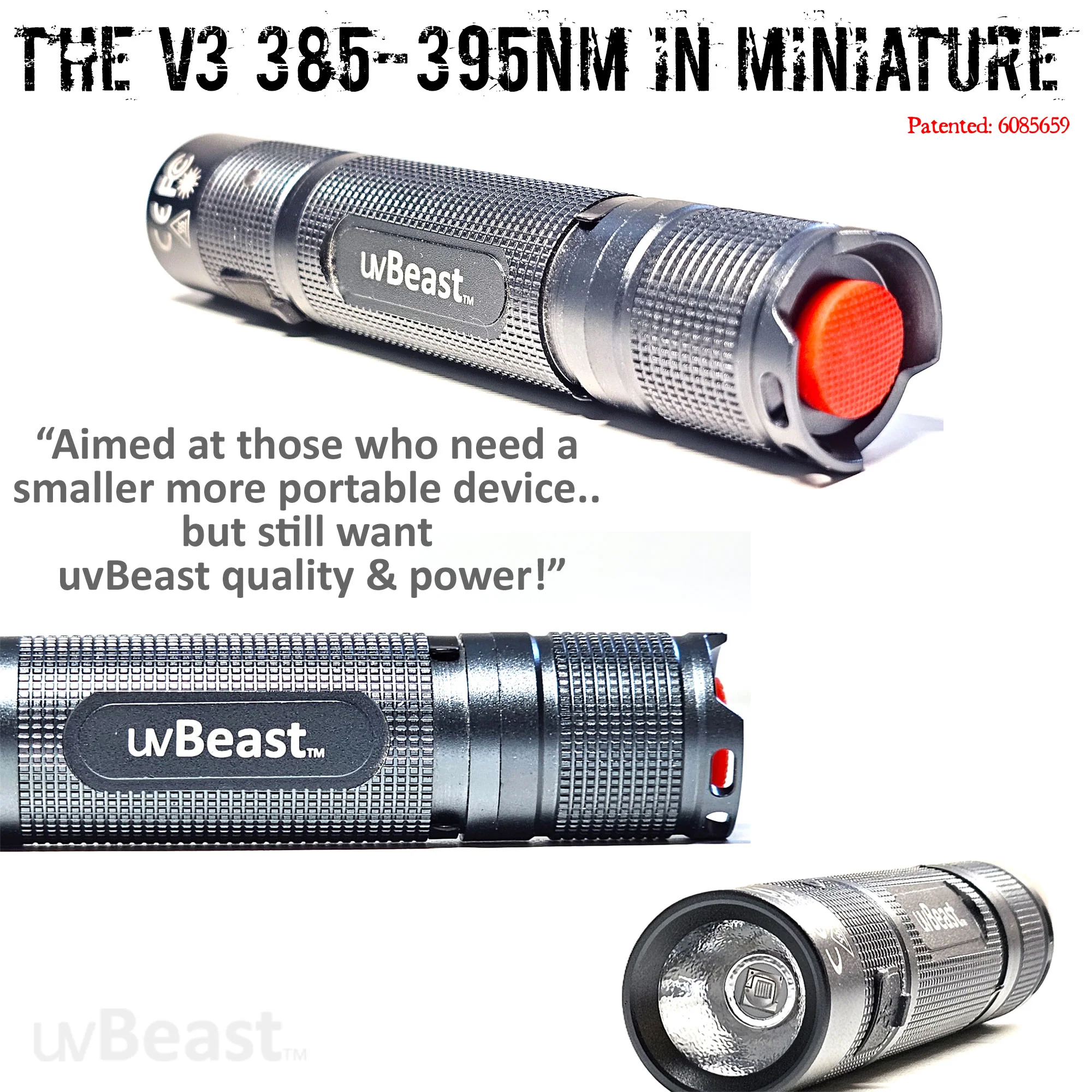 uvBeast New V3 MINI 385-395nm - Black Light UV Flashlight – Rechargeable - Low Contamination Ultraviolet - Professional Grade High Power 5 Core UV LED – USA Stock - Image 4