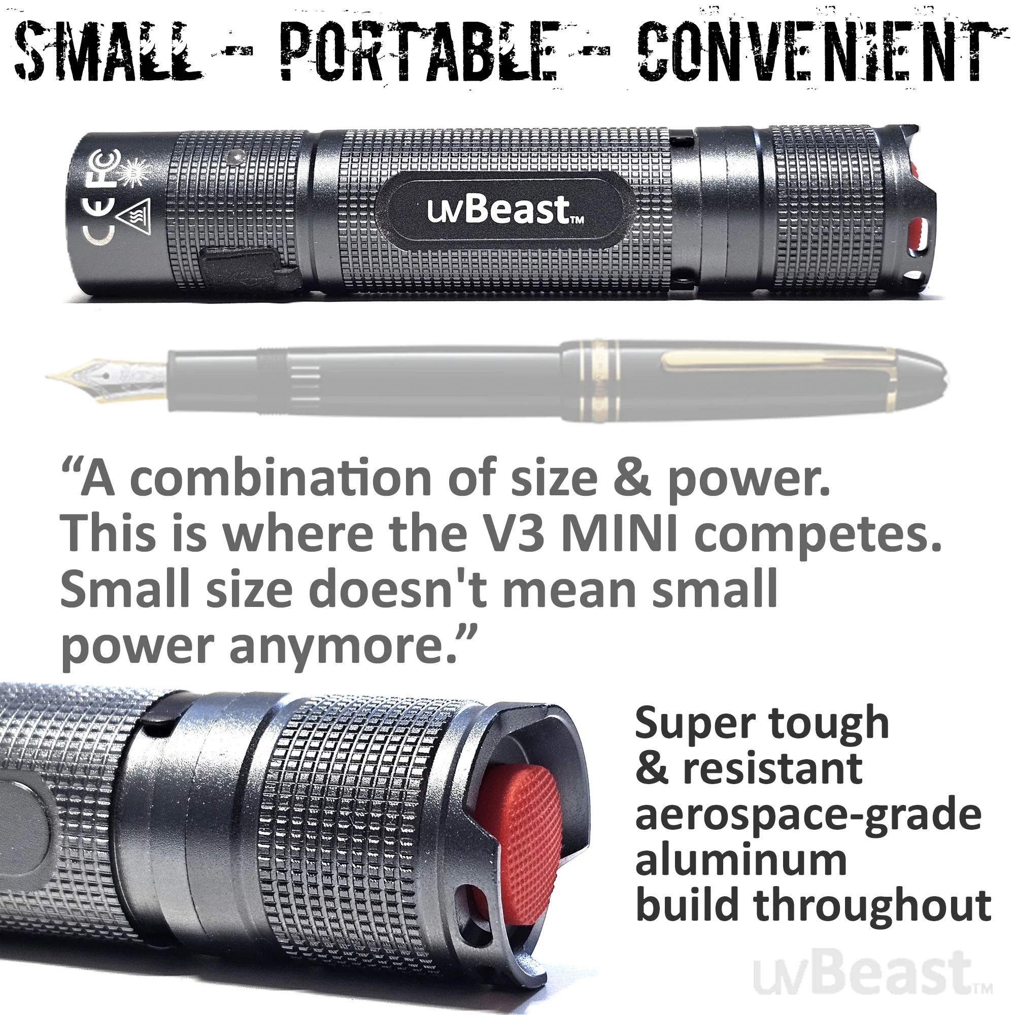 uvBeast New V3 MINI 385-395nm - Black Light UV Flashlight – Rechargeable - Low Contamination Ultraviolet - Professional Grade High Power 5 Core UV LED – USA Stock - Image 5
