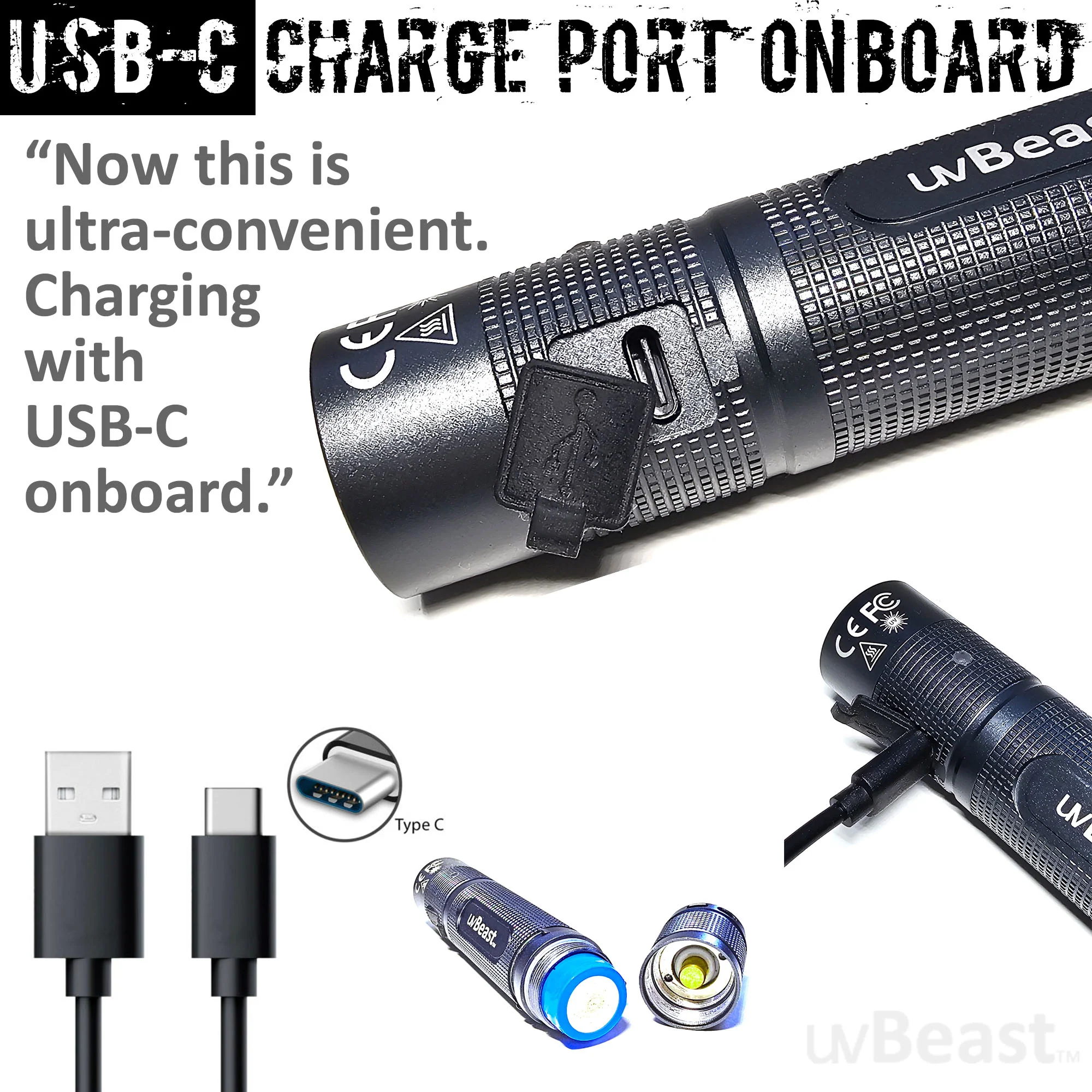 uvBeast New V3 MINI 385-395nm - Black Light UV Flashlight – Rechargeable - Low Contamination Ultraviolet - Professional Grade High Power 5 Core UV LED – USA Stock - Image 6